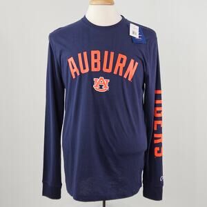 Champion Auburn University Tigers Long‎ Sleeve Blue T-Shirt Men Large MINOR FLAW